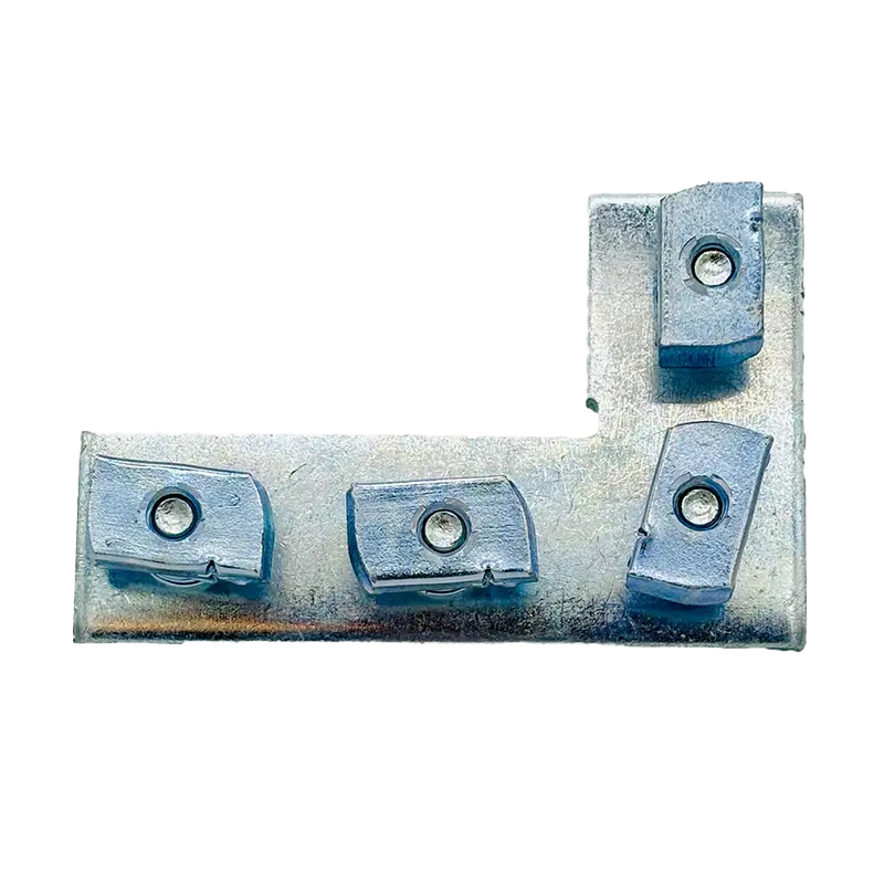 4 Hole Flat Fitting Corner Plate w/ Short Spring Channel Nuts